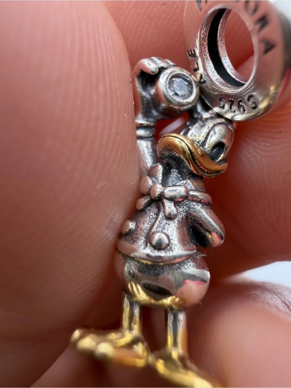 Pandora Disney100 Donald Duck Dangle Charm S925 ALE Two Tone CZ